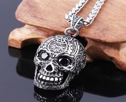 High Quality Skull Pendant Mens Stainless Steel Large Sugar Skull Pendant Necklace for Man stainless steel charm271Y1072411