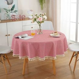 TABLECLOTH AROUND Cotton Linen Tassel Tablecloth Plaid Round Red Striped Lattice Table Map Wedding Cloth Cover 240428
