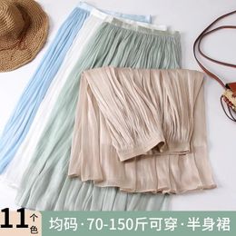 Skirts Silk Glazed Half Skirt Women's Summer Slim Fit Hundred Pleats Gentle Korean Edition High Waist Elastic A-line Mid Length
