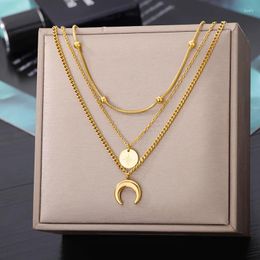 Pendant Necklaces Fashion Moon For Women Stainless Steel Multilayer Gold Plated Chain Necklace Birthday Jewelry Gift BFF