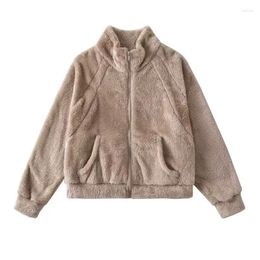 Women's Jackets 2024 Autumn Winter Plush Female Korean Fashion Stand Collar Coat For Women Casual Zipper Fur Jacket