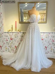 Real Image Illusion Crystal Pearls A-Line Wedding Dresses Off The Shoulder 3D Flowers Bridal Gowns Vestidos De Novia