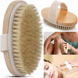 Bath Tools Accessories 1 body exfoliating scrub brush wet and dry skin natural bristle soft water therapy bath massage womens care tool Q240430