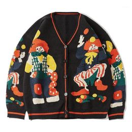 Men039s Sweaters 2021 Funny Clown Print Knitted Cardigan Sweater Men Women Hip Hop Cotton Harajuku Oversize Streetwear Unsiex K1674006