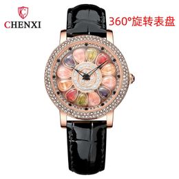 Chenxi Morgendämmerung Glücksweite Womens Uhr mit Diamanten rotierender Tiktok Live Quartz Uhr Fang Sheng Uhr