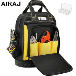 AIRAJ Large Capacity Tool Bag Rubber Durable Waterproof Shoulder Backpack Multi Pocket Tool Kit Electricians Repair Pouch 240420