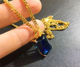 Fashion Men 18k Gold Plated Charm Crystal Small Pendant Necklace Jewelry Design Stainless Steel Link Chain Hip Hop Trendy Necklace8483862