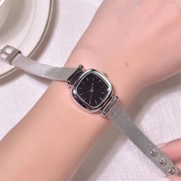 Wristwatches Fashion Small Square Dial Silver Mesh Steel Quartz Women Lady Watch