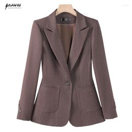 Women's Suits High Quality Ladies Winter Blazer Jacket Women Black Brown Long Sleeve Single Buton Female Casual Coat With Pocket Tops