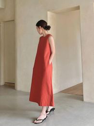 Casual Dresses Tank Dress Women 85% Ramie 15% Cotton Fashion 2024 Summer Sleeveless Maxi For Vestidos De Verano Mujer