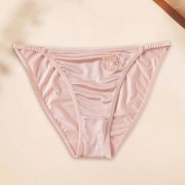 Women's Panties 1PC Seamless Underpants Underwear Satin Briefs Nylon Knickers Thin Women Low Waist Flower