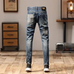 Men's Jeans 2024 Stitching Patchwork Slim Fit Small Straight-Leg Pants Machine Embroidery Pu Shuai Personality Trousers