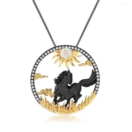 Chains Abiding Gold Plated Horses 12 Chinese Zodiac Jewelry Natural African Opal Gemstone 925 Sterling Silver Custom Pendant Necklace