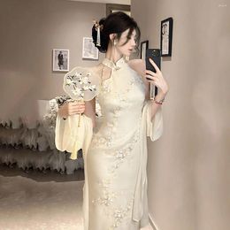 Ethnic Clothing Spring/Summer Embroidery Modern Chinese Style Improved Sexy Qipao Dress Cardigan Two Piece Set Long Dresses Evening