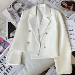 Women's Suits Women Coat Double-breasted White Slim Spring Solid Color Temperament Long-sleeved Short Suit Lapel Top Commuting