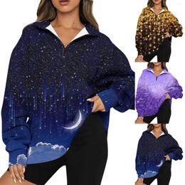 Women's Hoodies Womens Oversized Half Zip Pullover Long Sleeve BlingBling Gradient Print Sweatshirt Quarter Trendy Hoodie Top