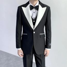 Men's Suits Mens Suit Black And White 3 Piece Set Wedding Upgrade Master Of Ceremonies Dress Single Button Edging Collar