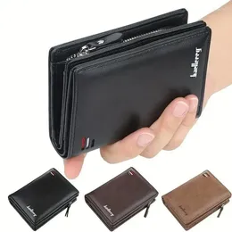 Wallets Baellerry Men PU Leather Short Wallet With Zipper Coin Pocket Vintage Big Capacity Male Money Purse Card Holder