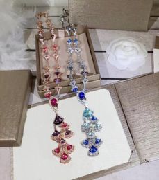 Europe America Fashion Lady Women Brass Colour Gemstones 18K Gold Long Necklaces With Tassels Setting Diamond RedBlue Zircons Fan 9538456