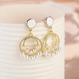 Dangle Earrings Retro French Pearl Drop Women's Round Versatile Double Ring Fashionable Luxury Statement Ear Rings