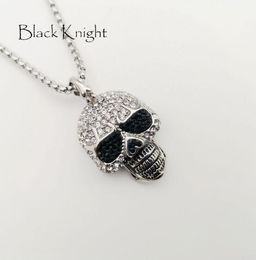 Black Knight Full Rhinestones Bling Bling Skull pendant neckalce Silver Colour stainless steel Skull punk necklace BLKN07809860706