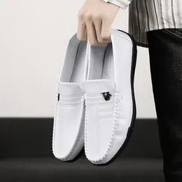 Casual Shoes White Leather Men Black Formal Dress Designer Loafers Breathable Slip On Driving