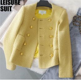 Women's Suits Double Breasted Woollen Coat For Autumn And Winter Slim Fit Fashion Short Knitted Thick Tweed Suit Jacket Blazer Blac