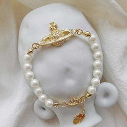 Designer Brand Bracelet High Edition Saturn Pearl Full Diamond Light Luxury Small Design Sense Knot Hicraft Girl