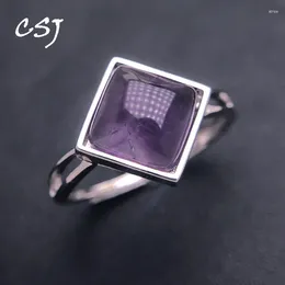 Cluster Rings CSJ Trendy Natural Amethyst Ring 925 Sterling Silver Gemstone Square 8mm For Women Birthday Party Jewellery Gift