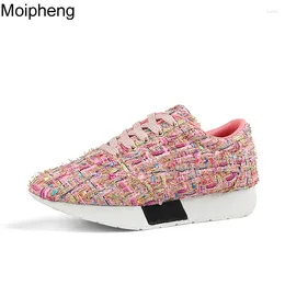 Fitness Shoes Moipheng Womens Bling Beige Patchwork Checkered Glitter Sneakers Women Fashion 2024 Zapatos De Mujer