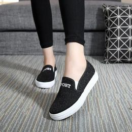 Casual Shoes Flat Slip On Ladies Black Loafers Canvas Women Footwear Walking A In Daily Routine Autumn And Low Price