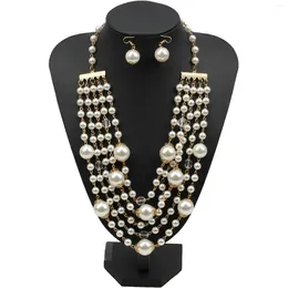 Necklace Earrings Set Pearl And For Women Chunky Statement Faux Pearls Bead Necklaces Long Matching Costome Jewellery