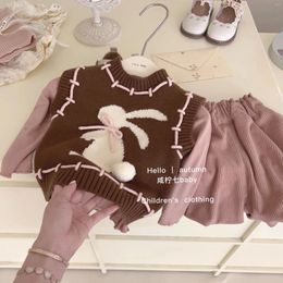 Clothing Sets Girls Set Autumn 2024 Little Fashionable Knitted Vest Solid Comfortable Shorts