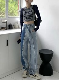 Women's Jeans 2024 Women Patchwork High Waist Wide Leg Pants Y2K Clothes Casual Loose Denim Trousers Spring Colorful 5015