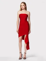 Casual Dresses Sexy Strapless Irregular Draped Bandage Dress Women Red Sleeveless Backless Asymmetric Bodycon Celebrity Party