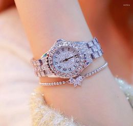 Wristwatches 2022 Top Crystal Fashion Roman Style Quartz Ladies Wrist Watches Bling Diamond Sliver Women Wristwatch2352979