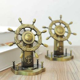 Decorative Objects Figurines Metal Vintage Ship Wheel Figurine Steering Wheel Helm Model Collectible Souvenir Home Office Decoration Study Ornaments T240505