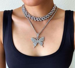 Cuban Link Butterfly Set Ice Choker Necklace Women Chain chocker Pendant Jewelry3288671