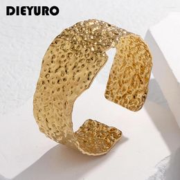 Bangle DIEYURO 316L Stainless Steel Wide Irregular For Women Girl Trend Adjustable Non-fading Jewellery Gift