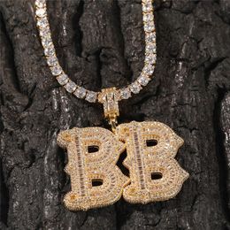 Men Women Fashion Custom Name Letter Necklace Gold Silver Colour Bling CZ Letters Pendant Necklace with 3mm 24inch Rope Chain 303c