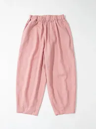 Women's Pants 70-104cm Elastic Waist / Spring Summer Women Good Quality Loose All-match Japan Style Comfy 9 Linen Trousers/Pants