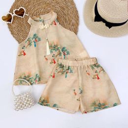 Clothing Sets Chinese Style Western-style Girl's Set Summer Ancient Sleeveless Camisole And Shorts Two-piece