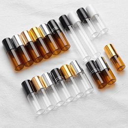 100PCS/LOT Clear Amber Brown Glass Roll-On Bottle Cosmetics Roller Essential Oil Walk Bead Ball Separate Bottling Vials 240418