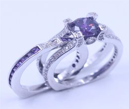 Luxury Women Jewellery Purple Birthstone zircon cz ring 925 Sterling Silver Engagement Wedding Band Ring for women Gift Sz 5111540373