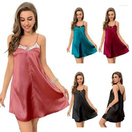 Women's Sleepwear Summer Lace Sleepshirt Home Dress Loungewear Sexy Nightdress Dressing Gown Women Silky Satin Nightgown