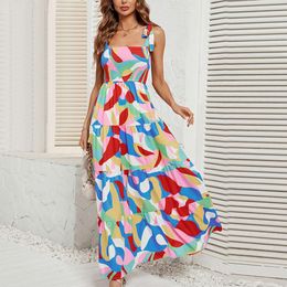 Women's Summer New Sexy Spicy Girl Tie Up Print Waist Wrapped Dress for Women