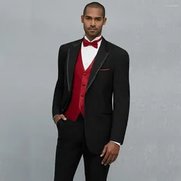 Men's Suits Luxury Black Jacket Pants Red Vest 3 Piece Single Breasted Notched Lapel Formal Occasion Dinner Prom Party Slim Fit