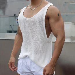 Men's Tank Tops Summer Thin Knit Vest Men Loose Sleeveless T-shirt Top Sexy Solid Colour Hollowed Out Tees Tshirts Knitwear Clothing For