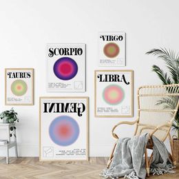 s Scorpio zodiac halo gradient wall art astrology posters star printing modern retro canvas painting life bed room home decoration J240510