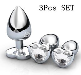 3pcsSet HeartShaped Crystal Anal Plug Large Medium And Small Stainless Steel Butt Plugs Anal Stimulator Prostate Massager Sex To5676227